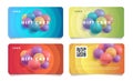 Set of gift voucher cards with illustration of 3d round shaped balloons in a bunch in different colors Royalty Free Stock Photo