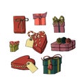 Set of gift wrapping, boxes and bow knots clipart. collection of holiday decoration objects Royalty Free Stock Photo