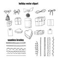 Set of gift wrapping, boxes and bow knots clipart. collection of holiday decoration objects Royalty Free Stock Photo