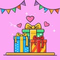 Set Gifts boxes and heart colors Royalty Free Stock Photo