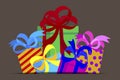 Set of gifts, presents. Boxes for christmas. Realistic colored containers with surprises. Vector image Royalty Free Stock Photo