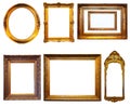 Set of gilded frames. Isolated over white background Royalty Free Stock Photo