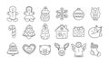 Set of gingerbread cookies for Christmas in doodle style. Royalty Free Stock Photo