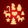 Set of gingerbread cookies. Decorative Christmas biscuits. Vector illustration Royalty Free Stock Photo