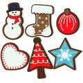 Set of gingerbread cookies for new year or christmas.