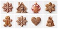 Set of gingerbread cookies on white background. Gingerbread for christmas theme, flat design, edible outline. Gingerbread Royalty Free Stock Photo
