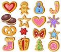 Set of gingerbread Holiday sweet cookie isolated