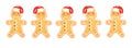 Set of gingerbread men emoticons with different emotions in Santa's New Year hat.