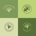 Set of Ginkgo Biloba Leaf green badge and icon in trendy linear style - Vector round Logo of gingko 100 percent natural Royalty Free Stock Photo