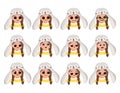 Set of girl avatar with big eyes and wide smile and different emotions in rabbit hat Royalty Free Stock Photo