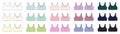 Set of girl bra technical sketch illustration. Casual underclothing multicolored collection. Women`s yoga underwear design