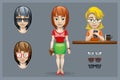 Set of girl character with different hairstyles and glasses