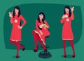 Set of girl with cocktail in different poses