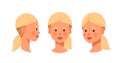 Set girl head avatar front side view female character different views for animation horizontal