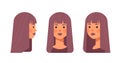 Set girl head avatar front side view female character different views for animation horizontal portrait