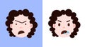 Set girl head emoji personage icon with facial emotions, avatar character, anger face with different female emotions