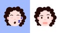 Set girl head emoji personage icon with facial emotions, avatar character, girl sllep and suprised face with different