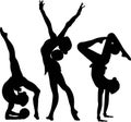 Set girl rhythmic gymnastics silhouette with ball illustration. Training performance strength gymnastics. Championship