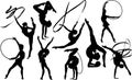 Set girl rhythmic gymnastics silhouette illustration. Training performance strength gymnastics. Championship workout