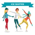 Set girl skates. Cartoon skating women training.