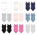 Set of girls bodies wear. Lady body underwear. Female white bodysuit.