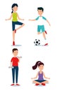 set of girls and boys practice sports