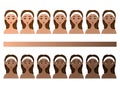 Set with girls with different skin colors from light to dark. Cartoon style. Vector illustration