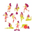 Set of girls doing different kinds of fitness activity. Vector illustration