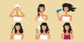 set girls doing hair care procedures beauty treatment hairstyle concept horizontal portrait