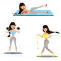 Set of girls engaged in sporting activities , yoga , fitness . Vector