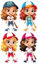 Set of Girls Holding Baseball Bats