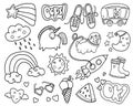 Set of girly graffiti doodles for decoration, stickers or embroidery. Cartoon patch badges or fashion pin badges. Vector