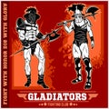 Set of gladiators on red background. Royalty Free Stock Photo