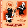 Set of gladiators on red background.