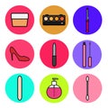 Set of glamorous items icons in flat style fashion beauty and female cosmetics: cream, powder box, curling iron, soap Royalty Free Stock Photo