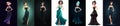 Set of glamorous women in night party dress cartoon style