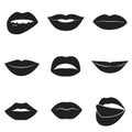 Set of glamour black lips. Beautiful female lips collection Royalty Free Stock Photo