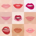 Set of glamour lips with different lipstick colors