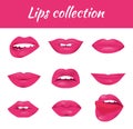 Set of glamour lips with pink lipstick color