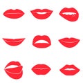 Set of glamour red lips. Beautiful female lips collection