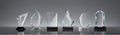 set of glass awards with reflection on background