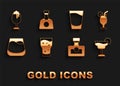 Set Glass of beer, Cocktail, Alcohol drink Rum, whiskey, Shot glass, and Tequila bottle icon. Vector Royalty Free Stock Photo