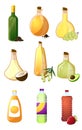 Set of glass bottle of different oil or vinegar for kitchen
