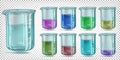 Set glass chemical beaker with colored liquid.