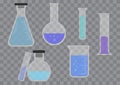 Set of glass chemical flask with colored liquid. Vector Royalty Free Stock Photo