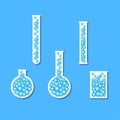 Set of glass flasks, chemistry bottles and test tubes