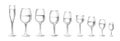 Set of glass goblets for wine and drinks. Lead pencil illustration isolated on white background Royalty Free Stock Photo