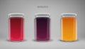 A set of glass jam jars with lids. Realistic 3D illustration. Vector Royalty Free Stock Photo