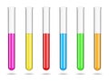 Set of glass laboratory test tubes with liquids of different colors. Laboratory studies in chemistry and biology