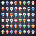 Set of Glass Map Pointers With World States Flags Royalty Free Stock Photo